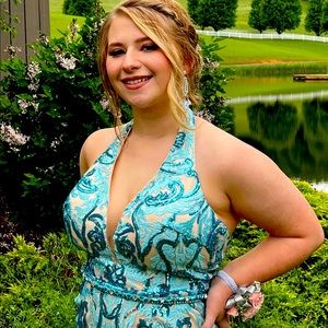 Halter neck sequin prom dress